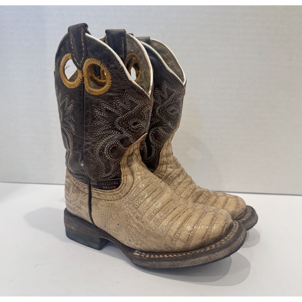 Reyme Brown Leather Square Toe Cowboy Western Pull On Boots 14.5 MX 8-8.5‎ US